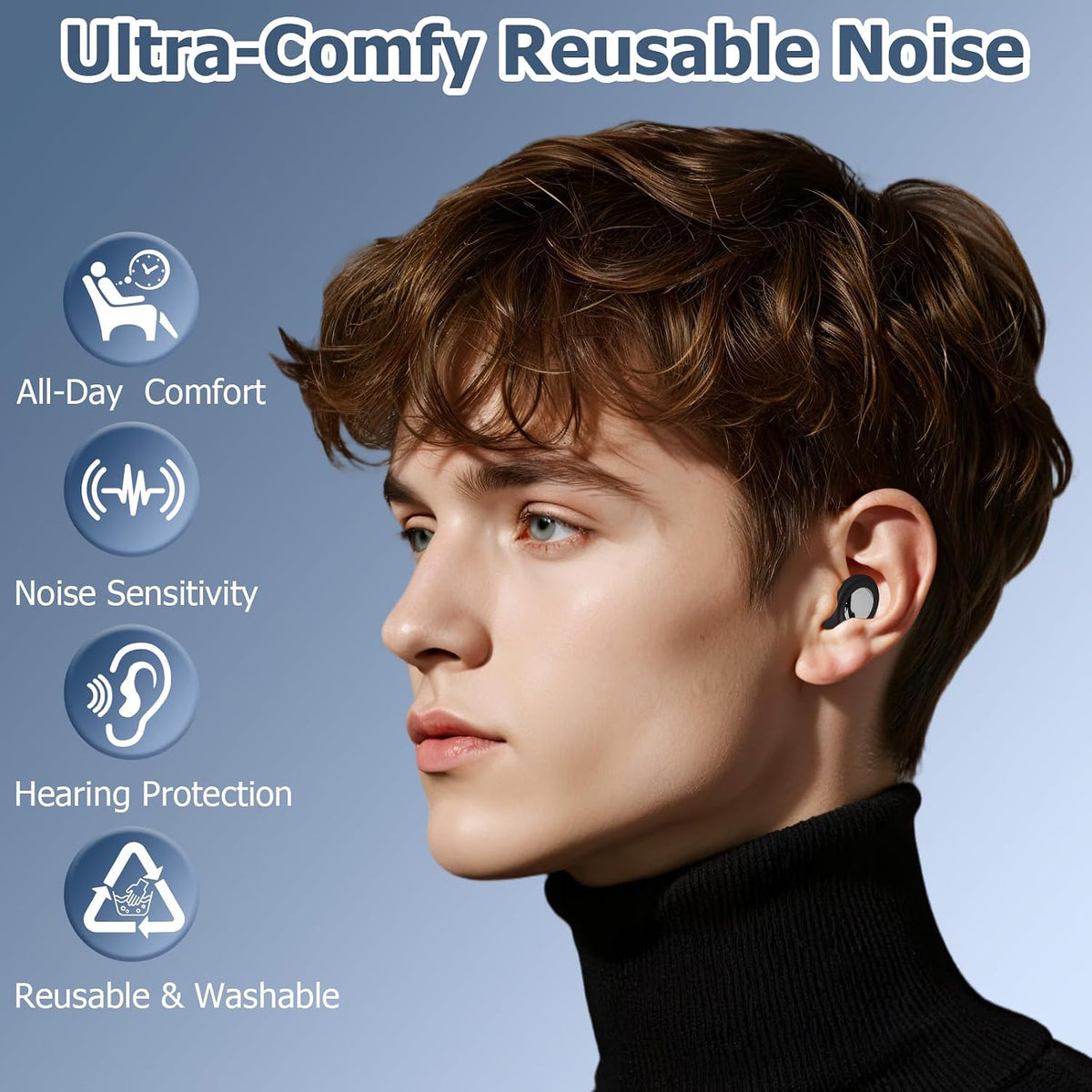 Noise-Proof Silicone Sleep earplugs: Reusable for Washing, Super Soft and Comfortable fit, Suitable for Sleep, Study, Travel, Work and Business Trips. Comes with 4 Pairs of earplug Tips (Black)