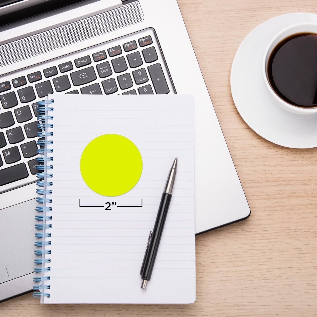 Fluorescent Green Dot Stickers, 2 Inch, 500/Roll | Writable Matte Paper Circle Stickers for Inventory, Classrooms, Offices, Retail, and Color Coding. Made in USA