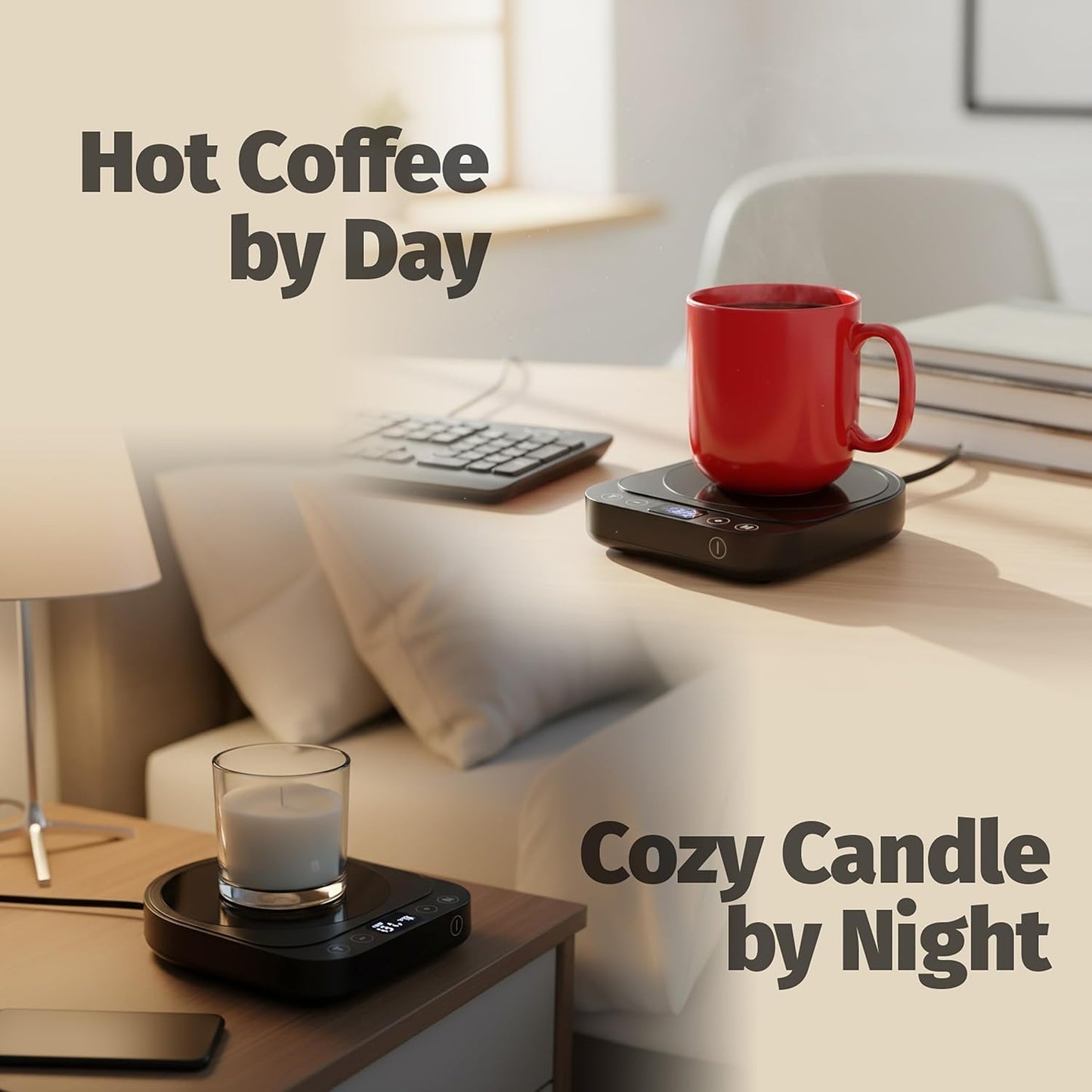 Heetz Cup Warmer – Electric Coffee Mug & Tea Warmer with Adjustable Temperature, 4 Heat Settings, Candle Warmer Function, Automatic Shutoff, Perfect for Office or Home