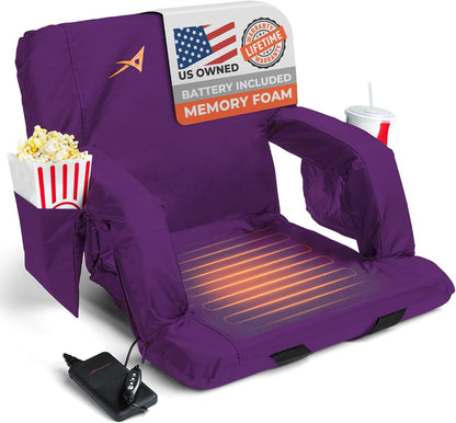 Heated Stadium Seats for Bleachers with Back Support – USB Battery Included - Upgraded 3 Levels of Heat - Foldable Chair - Cushioned, 4 Pockets for Snacks, Cup Holder - for Camping, Games & Sports