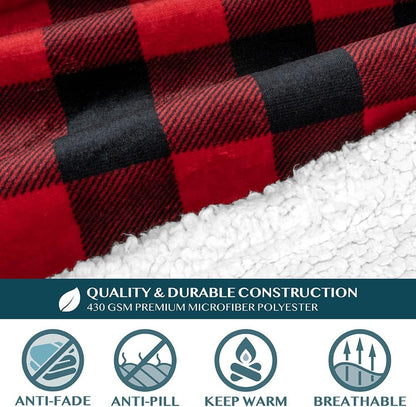 PAVILIA Wearable Blanket with Sleeves and Pocket for Women Men, Sherpa Trim
