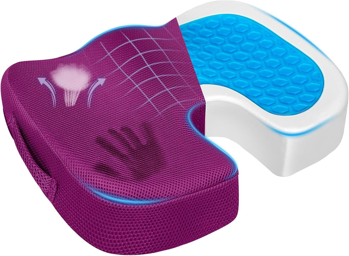 Season Guard Gel Memory Foam Seat Cushion for Tailbone Pain Relief, Black