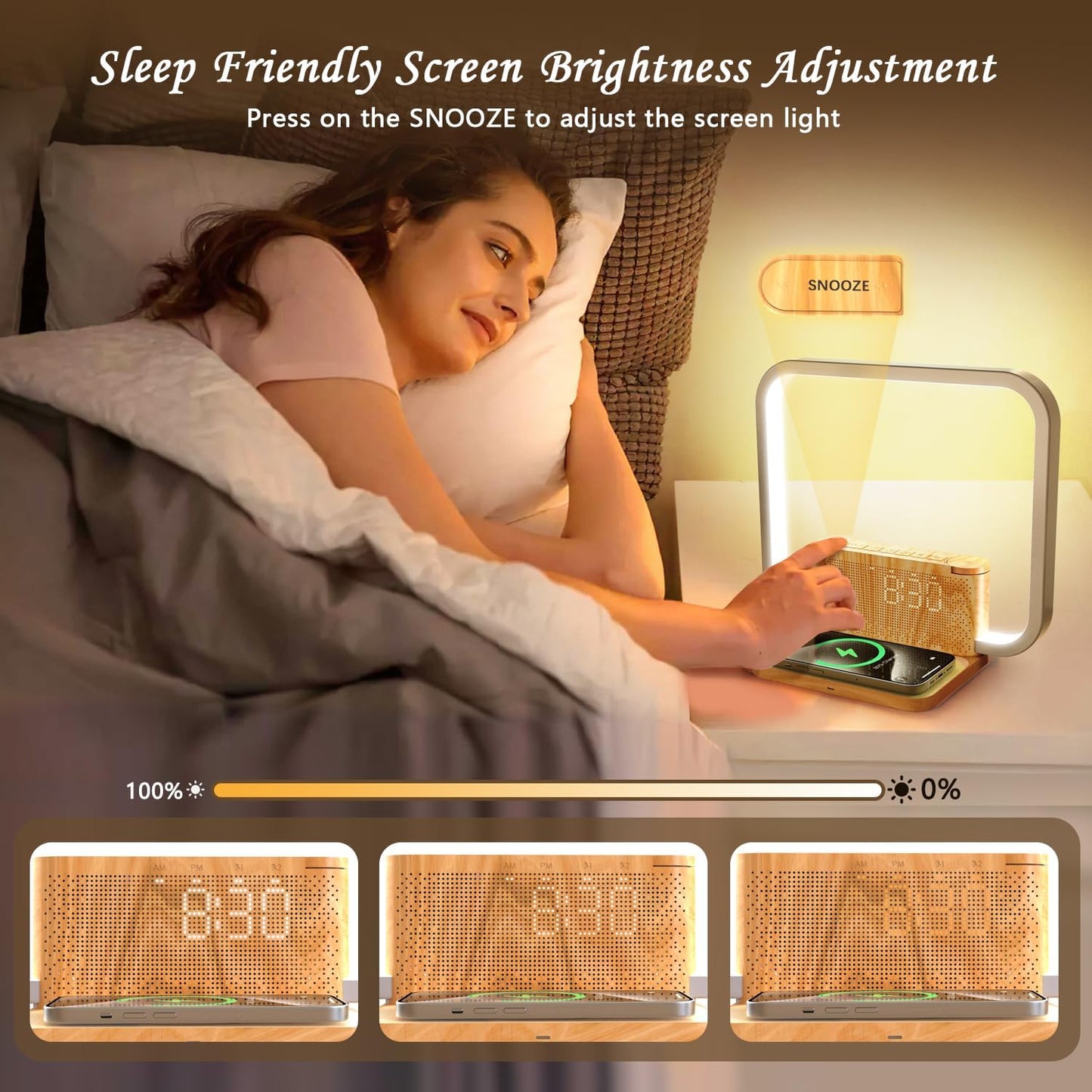 Sunrise Alarm Clock for Heavy Sleepers with Wireless Charger, Wake Up Light, Sleep Aid with 10 Nature Sounds for Bedroom, White Noise Sound Machine for Adults, 3 Way Dimmable Touch Table Lamp