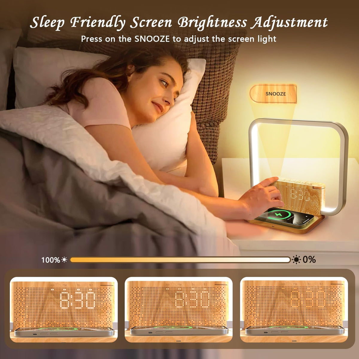 Sunrise Alarm Clock for Heavy Sleepers with Wireless Charger, Wake Up Light, Sleep Aid with 10 Nature Sounds for Bedroom, White Noise Sound Machine for Adults, 3 Way Dimmable Touch Table Lamp