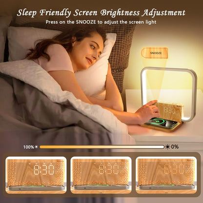 Sunrise Alarm Clock for Heavy Sleepers with Wireless Charger, Wake Up Light, Sleep Aid with 10 Nature Sounds for Bedroom, White Noise Sound Machine for Adults, 3 Way Dimmable Touch Table Lamp
