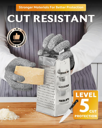 Evridwear Level 5 Cut Resistant Gloves with Non-Slip Grip, 2 Pairs | HPPE Material, Food Safe, Comfortable & Breathable, Kitchen, Crafting & DIY Projects(M, Pink+Gray)
