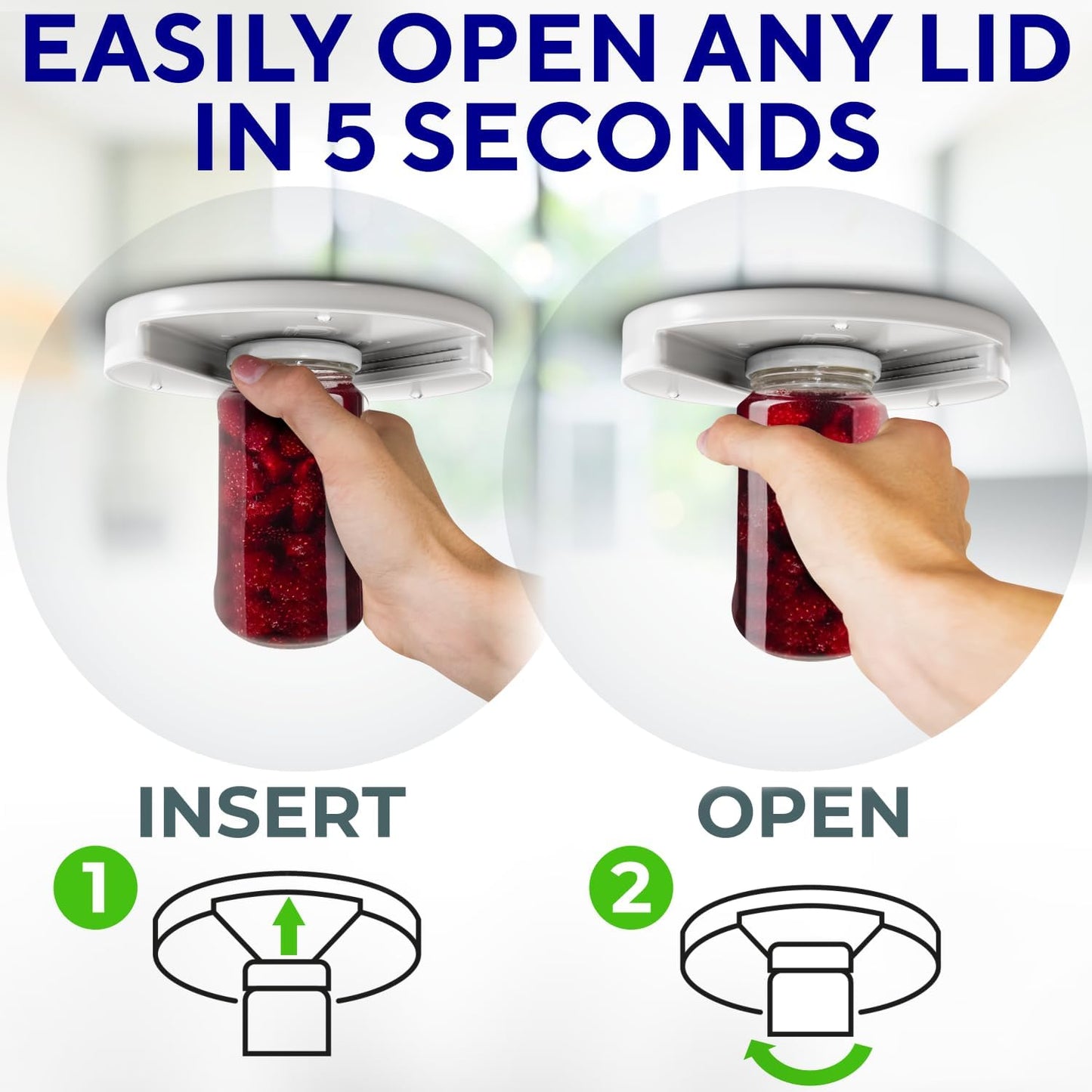 Under Cabinet Lid Jar Opener for Weak Hands and Seniors with Arthritis | Opens Any Cap One Handed, Heavy Duty Steel, Unscrews Bottles and Cans, No Drill, Mounts Out of Sight in your Kitchen Cabinet
