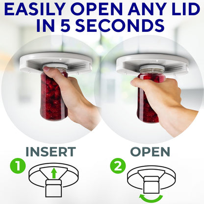 Under Cabinet Lid Jar Opener for Weak Hands and Seniors with Arthritis | Opens Any Cap One Handed, Heavy Duty Steel, Unscrews Bottles and Cans, No Drill, Mounts Out of Sight in your Kitchen Cabinet
