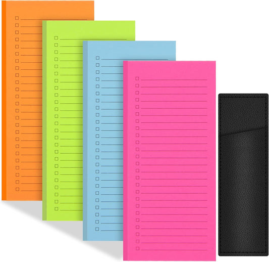 4 Pack Magnetic Notepads for Refrigerator with Pen Holder,Notepad Grocery List Large Magnet Pad for Fridge,Full Magnet Back Magnetic Memo Pads for Grocery List (4 Magnetic Notepads+1 Pen Holder)