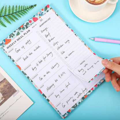 Thboxes 60 Sheets Magnetic Weekly Meal Planner for Fridge, Grocery List Pad | Tear-Off Shopping List, 7x10 In, Flower Design, Full Backing Grip, for Meal Prep, Kitchen, Families, Parents, Home Office