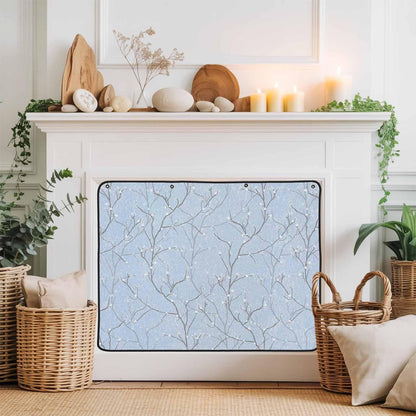 Magnetic Fireplace Cover White Vines Fireplace Screen Decorative Flowers Leaves Tree Branches Insulation Fireplace Blocker Blanket Save Energy Fireplace Draft Stopper Covers for Living Room 39x32 Inch