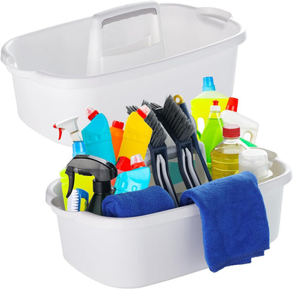 2-Pack Large Gray Cleaning Caddy for Cleaning Supplies with Handle - Portable Plastic Tote Organizer for Shower, Bathroom, Kitchen, Under Sink Storage
