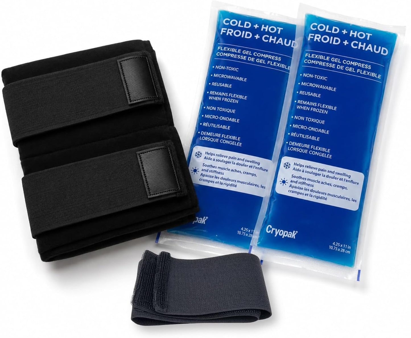 Cold and Hot Therapy Wrap, Black, Latex-Free, Non-Toxic, for Back, Abdomen, Hip, Sports Injury Prevention, Recovery (Back/Abdomen). kit Includes Flexible Gel Compress, Sleeve and Strap.