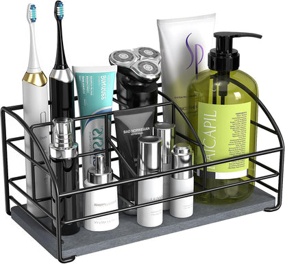 Luxspire Toothbrush Holders for Bathroom, Stainless Steel, 6 Slots, Black | Toothbrush Holders With Drainage, For Bathroom Countertop & Kitchen Sink, Bathroom Accessories