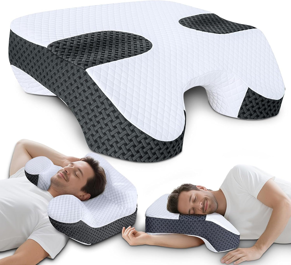 SAHEYER Side Sleeper Pillow with Arm Holes, 2 in 1 Shoulder Relief System for Rotator Cuff Pain, Memory Foam Pillow for Adults with 3 Arm Place Hole - for Side, Back and Stomach, Black
