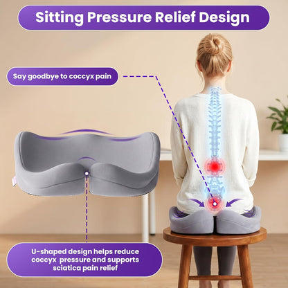 ZZ-WELL Seat Cushions for Office Chairs, Coccyx Cushion for Tailbone Pain, Memory Foam Butt Pillows for Computer Gaming Chair, Patented Pressure Relief Design Chair Cushion (Light Grey, XX-Large)