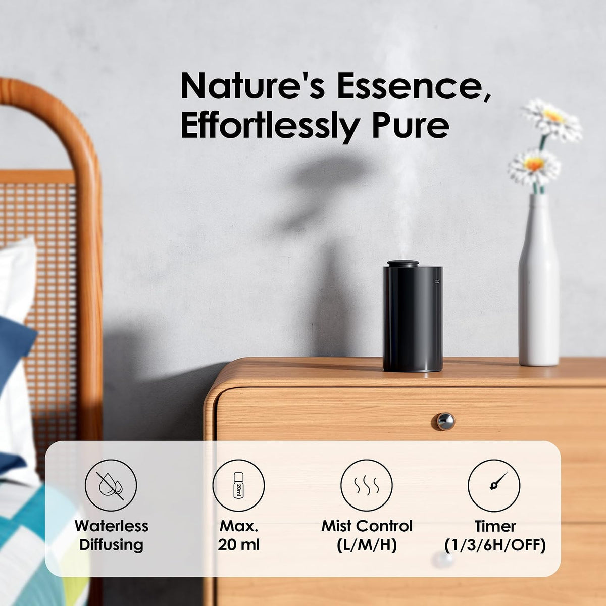 Airversa AN6 Waterless Diffuser for Essential Oil for Home, Room, Black