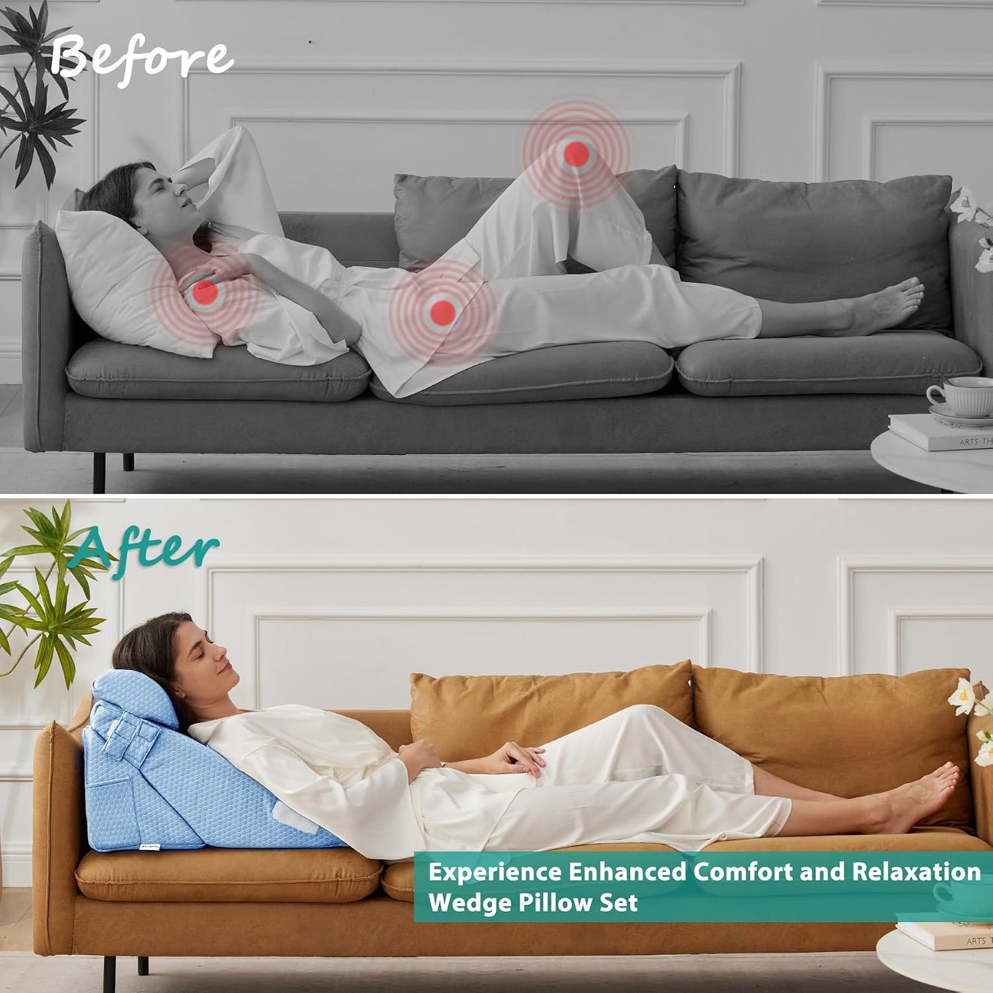 Bedluxe Wedge Pillow Headboard, 3PCS Orthopedic Bed Wedge Pillows Set for After Surgery, Adjustable Pillow Wedge for Acid Reflux&Back Pain Relief, Sleeping, Back Pillow for Bed Sitting Up, White/Grey