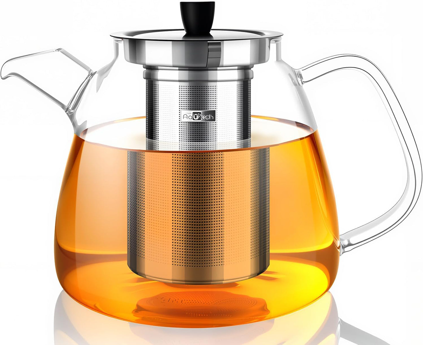 Aquach 42oz Glass Teapot with Infuser, Stovetop Safe Tea Kettle | Dishwasher Safe, Borosilicate Glass, Daily Sharing Capacity, Precise Loose Leaf Filter