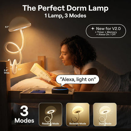 Shroommate Dorm Room Essential Clip On Bed Light for Dorm Room - Black