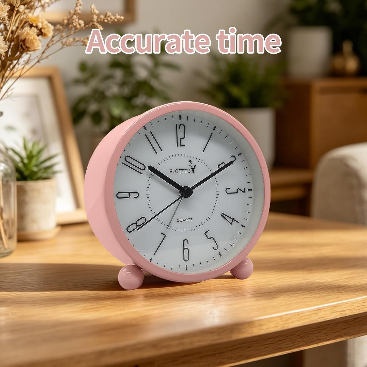 FLOITTUY Super Silent Metal Alarm Clock,Beep Wake Round Alarm Clock with Night Light,Battery Operated,Easy Set,Simple & Retro for Desk, Bedroom and Home Decoration(Creamy White)