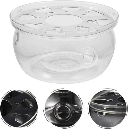 COHEALI Glass Teapot Warmer Base Transparent Heater for Tea with Retro Handmade Design Compact Round Stove Base for Home Office Tea House and Shop Decoration