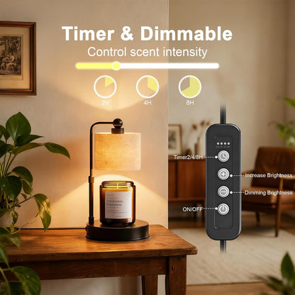 Candle Warmer Lamp with Timer, Best House Warming Gift, Height Adjustable & Dimmable Electric Candle Warmer Lamp, Includes 2 Bulbs, Birthday Gift for Women, Mom, Housewarming - Flaxen