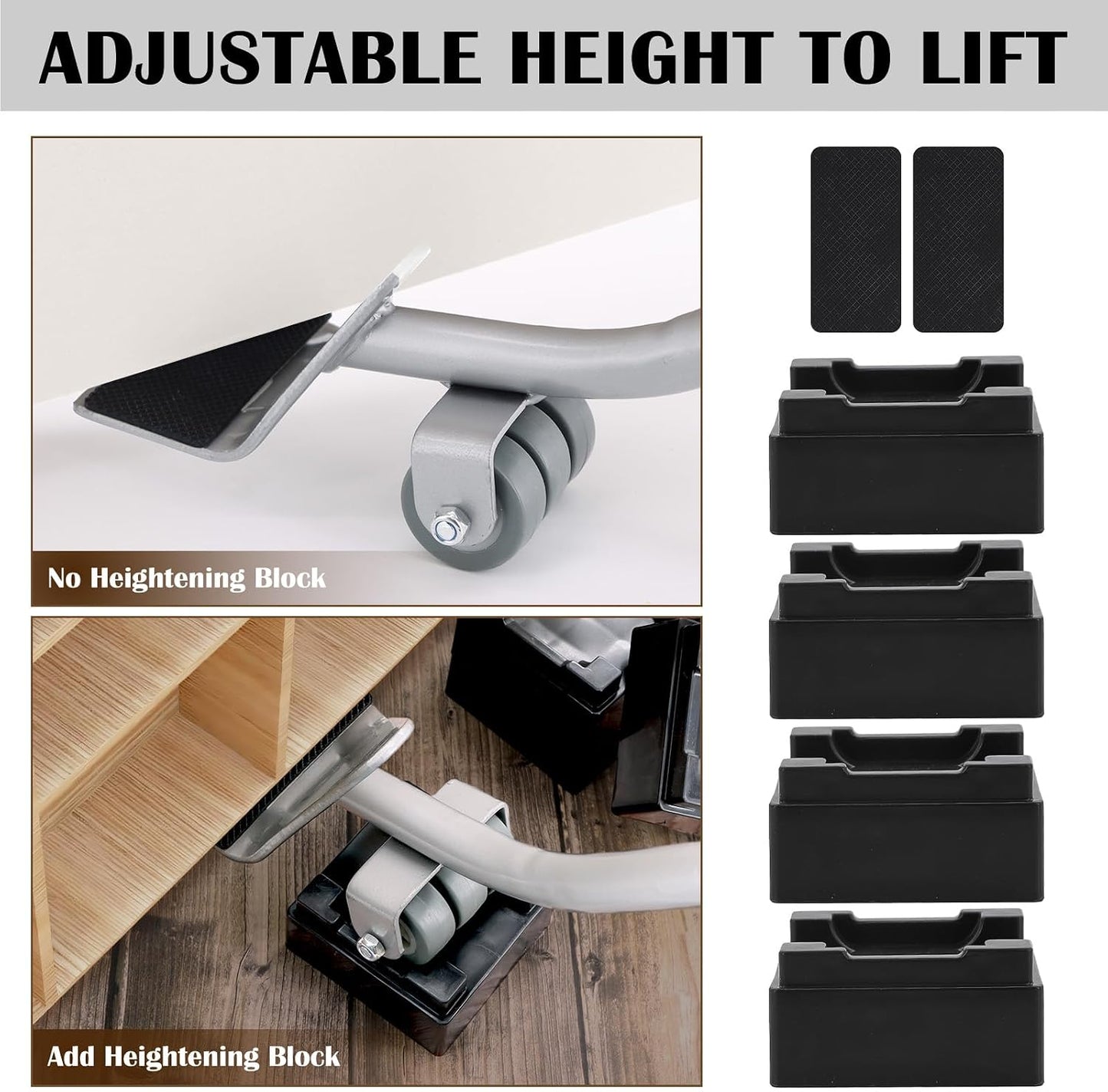 22" Furniture Lifter Tool, Appliance Metal Lifter for Heavy Furniture Grey | 1 Lifter Tool, 4 Raise Blocks, Movers, Sliders & Wheels to Move Sofa, Refrigerator, Washing Machine Easily & Safely