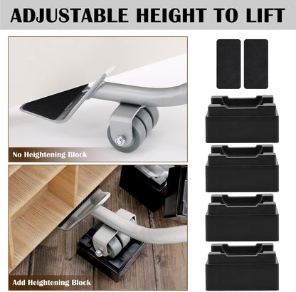 22" Furniture Lifter Tool, Appliance Metal Lifter for Heavy Furniture Grey | 1 Lifter Tool, 4 Raise Blocks, Movers, Sliders & Wheels to Move Sofa, Refrigerator, Washing Machine Easily & Safely