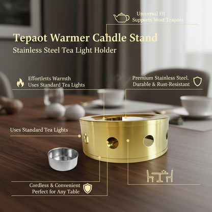 Stainless Steel Tea Light Candle Holder Stand for Glass Kettles and Mugs, 5.9x5.9 Inch Base