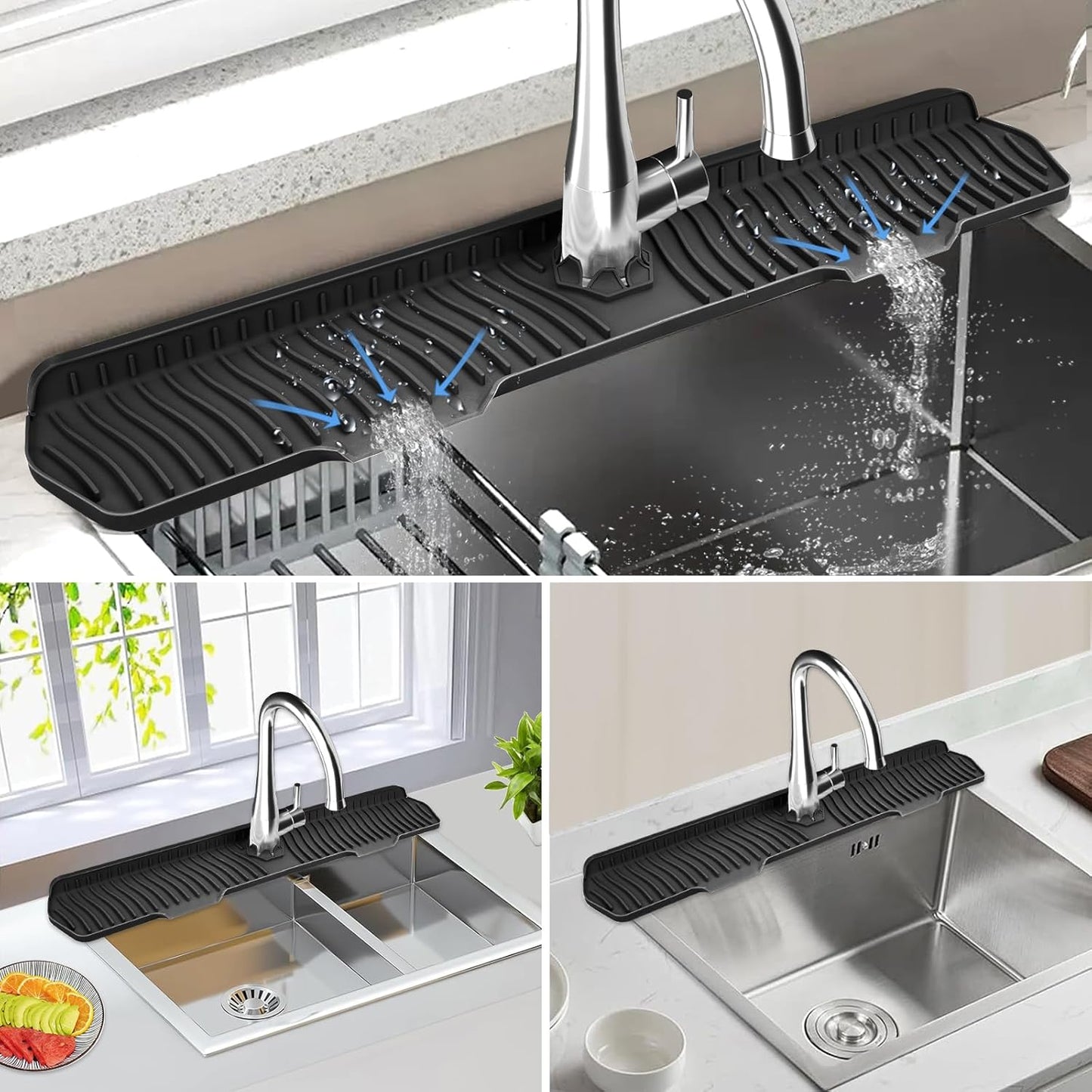Kitchen Sink Splash Guard Gen2-30" x 6'' Silicone Sink Mat Splash Guard fit for Countertop, Bathroom,Farmhouse,RV by EBIGIC (Grey)
