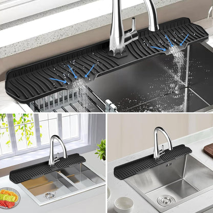 Kitchen Sink Splash Guard Gen2-30" x 6'' Silicone Sink Mat Splash Guard fit for Countertop, Bathroom,Farmhouse,RV by EBIGIC (Grey)