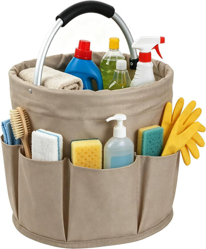 17L Cleaning Caddy with Handle and 6 Pockets, Foldable Cleaning Supply Caddy, Portable Shower Caddy in 600D Oxford Fabric, Multifunctional Storage Basket for Camping, Gardening, Black