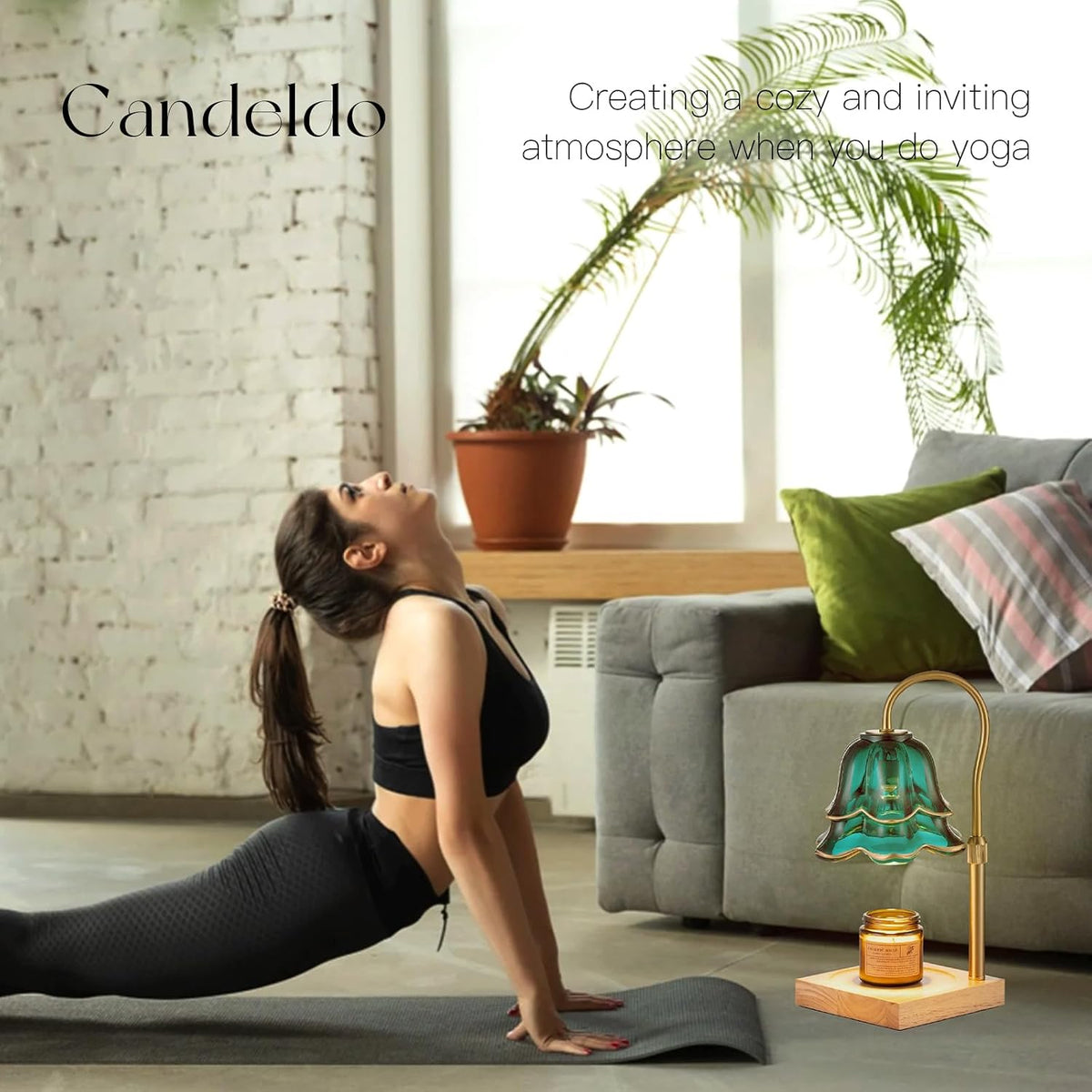 Candeldo Candle Warmer Lamp with Timer, Gold Flower Glass Shade