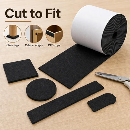 Felt Furniture Pads, Self Adhesive Felt Sheets Roll, Cuttable Felt Pads for Furniture Legs, Heavy Duty Furniture Pads for Hardwood Floors, Chair Wall Protector, Black, 40 x 5 x 0.12 Inch