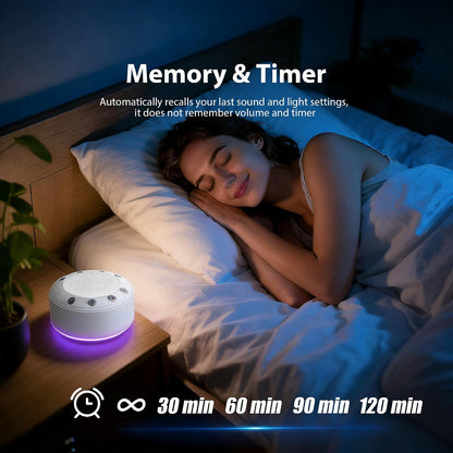 S318 White Noise Machine with 25 Non-Looping Sounds, LED Lights | Memory & Timer, BT 5.3, USB-C Rechargeable Battery, Portable, For Baby, Adults, Sleep, Travel, Home, Office