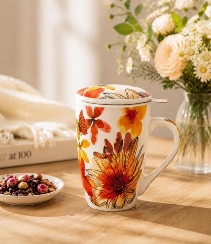 GBhome Tea Mug with Infuser and Lid,18 oz Loose Leaf Tea Cup with Steeper