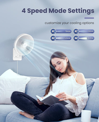 LEMOISTAR 8 Inch Small Wall Mounted RV Fan with Remote Control, 90° Oscillating, 4 Speeds, 4 Timer, Adjustable Tilt, 70 Inch Cord, Quiet, for Corner Bedroom Home Office Garage-Black