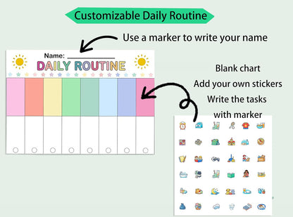19PCS Kids Flip Daily Household Routine Chart Set – Morning/Afternoon/Bedtime & Chore Visual Schedule for Kids with Include Customizable Routine Chart with Stickers & Velcro Dots