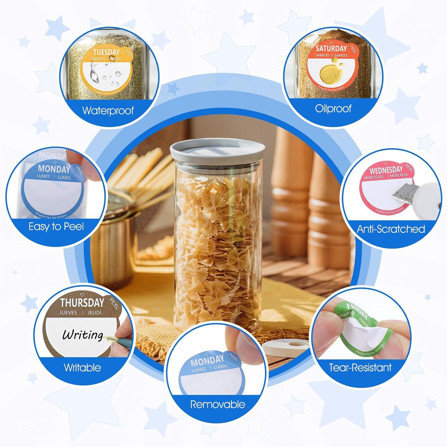 10,500 Pcs Day Dots Food Labels, Removable Date Stickers for Kitchen & Inventory, 21 Rolls Color-Coded Days of The Week Stickers for Containers & Meal Prep (1 Inch)