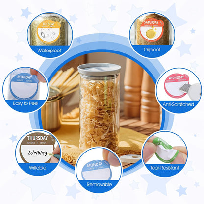 10,500 Pcs Day Dots Food Labels, Removable Date Stickers for Kitchen & Inventory, 21 Rolls Color-Coded Days of The Week Stickers for Containers & Meal Prep (1 Inch)