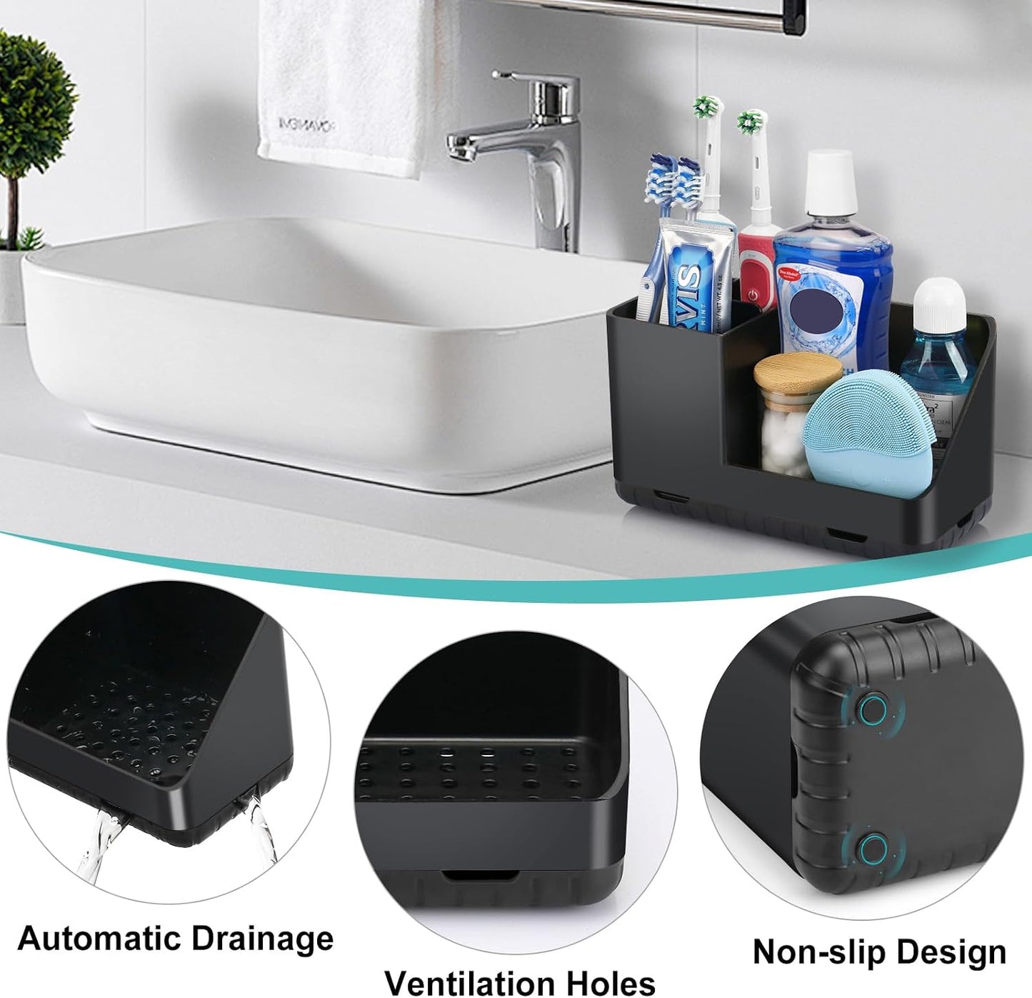 Toothbrush Holders for Bathroom Counter Organizer and Storage (White) | Easy To Clean, Drainage, Non-Slip, Detachable, Kids Electric Toothbrush and Toothpaste Holder for Bathroom
