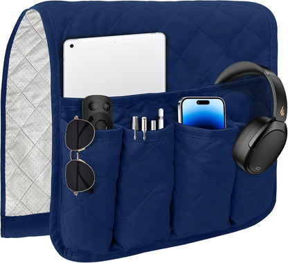MEHIDFY Sofa Armrest Caddy, Waterproof Bedside Storage Organizer, Non Slip Armchair Pockets, Remote Control Holder for Couch, Handy Pouches with 6 Pockets for TV Remote, Phone, Magazine(Brown)