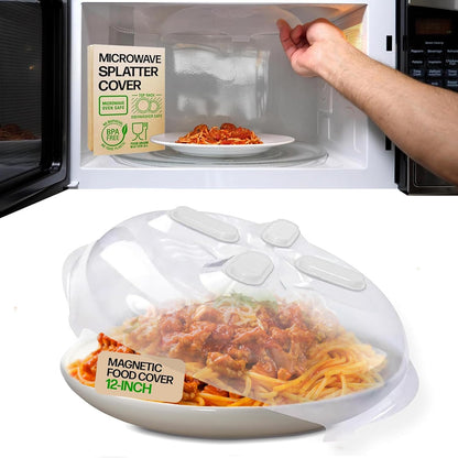 HOVER COVER Tall Magnetic Microwave Splatter Cover for Food, 12 Inch-Black