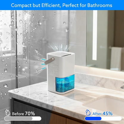 Dehumidifier Dual Core Small Quiet for Bathroom RV Bedroom | Portable, Auto Shut OFF, 57OZ Water Tank. Delay-Off Timer and Ambient Light. Perfect for Small Basement RV Camper Closet