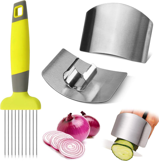 Onion Holder for Slicing，Stainless Steel Onion Slice Holder，Finger Protector for Cutting Food，Stainless Steel Finger Hand Protector，2-Pack (Color-D)