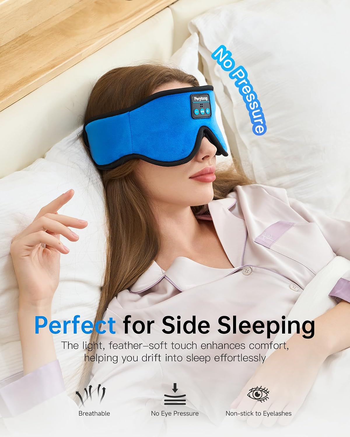 Perytong Sleep Mask with Bluetooth 5.4 Headphones, Wireless Music Sleep Eye Mask for Side Sleepers, 3D Contoured Comfort & Built-in HD Stereo Earphones, Blackout for Travel (Peach Pink)