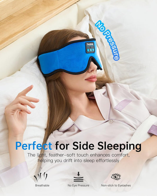 Perytong Sleep Mask with Bluetooth 5.4 Headphones, Wireless Music Sleep Eye Mask for Side Sleepers, 3D Contoured Comfort & Built-in HD Stereo Earphones, Blackout for Travel (Peach Pink)