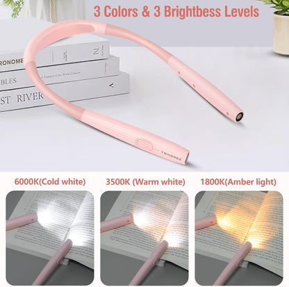Upgraded LED Neck Reading Light, Book Light, Rechargeable, 3 Colors & 3 Brightness Adjustable, Auto-Off Timer, Neck Light for Reading in Bed, Long Lasting, Perfect for Repairing, Knitting.