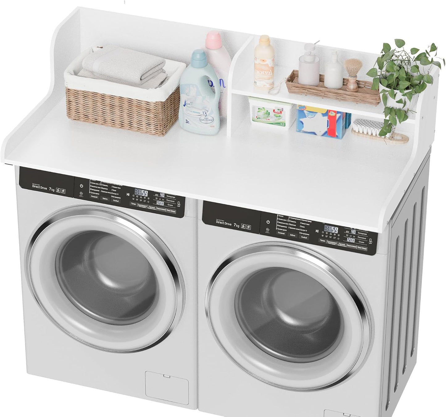DTK Washer Dryer Wood Countertop with Shelf, Laundry Topper with Non-Slip Mat,27.55" Depth x 54" Width Dryer Covers for The Top with Edge Rails, Black